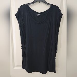 Edgy Black Fringe Sleeve Women's Tank Top